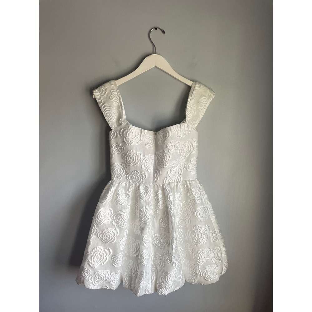 Amanda Uprichard White Floral Jacquard Mini Dress Square Neck Bubble Skirt Small